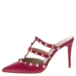 Pre Owned Valentino Raspberry Pink Leather Rockstud Pointed Toe Mules Size 38