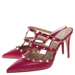 Pre Owned Valentino Raspberry Pink Leather Rockstud Pointed Toe Mules Size 38