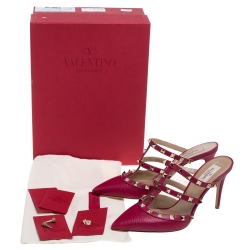 Pre Owned Valentino Raspberry Pink Leather Rockstud Pointed Toe Mules Size 38