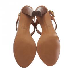 Pre Owned Valentino Brown Leather Gryphon T Strap Sandals Size 37