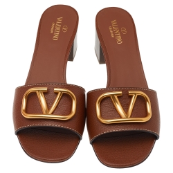 Valentino Tan Leather VLogo Signature Platform Slides Size 36 Valentino