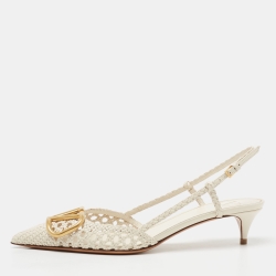 مملوكة مسبقًا Valentino White Woven Leather VLOGO Slingback Sandals Size 41