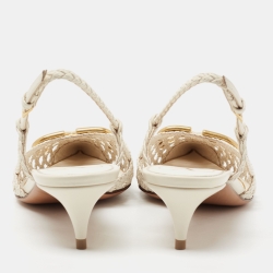 مملوكة مسبقًا Valentino White Woven Leather VLOGO Slingback Sandals Size 41