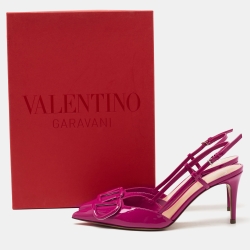 Valentino Fuchsia Patent Leather VLogo Pointed Toe Slingback Sandals Size 38.5