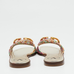 مملوكة مسبقًا Valentino Multicolor Braided Leather VLOGO Flat Slides Size 38.5