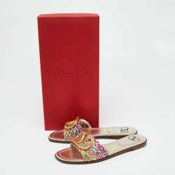 مملوكة مسبقًا Valentino Multicolor Braided Leather VLOGO Flat Slides Size 38.5