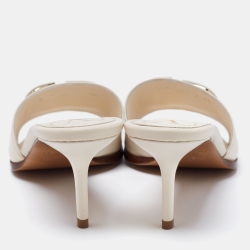 Pre Owned Valentino Cream Leather VLogo Signature Slide Sandals Size 40  