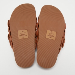 Pre Owned Valentino Tan Leather Rose Atelier Flat Slides Size 38