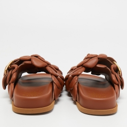 Pre Owned Valentino Tan Leather Rose Atelier Flat Slides Size 38