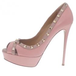 Pre Owned حذاء فالنتينو جلد وردي نعل سميك روكستاد كريس كروس مقاس 39.5