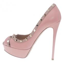 Pre Owned حذاء فالنتينو جلد وردي نعل سميك روكستاد كريس كروس مقاس 39.5