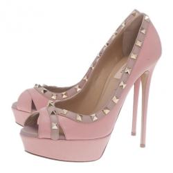 Pre Owned حذاء فالنتينو جلد وردي نعل سميك روكستاد كريس كروس مقاس 39.5