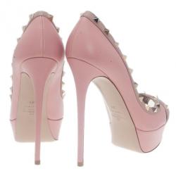 Pre Owned حذاء فالنتينو جلد وردي نعل سميك روكستاد كريس كروس مقاس 39.5