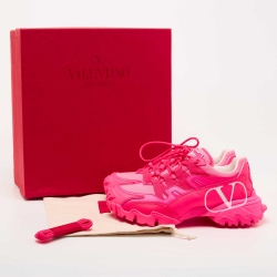 Pre Owned Valentino Pink Leather and Mesh Climbers Sneakers Size 38