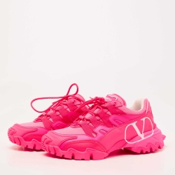 Pre Owned Valentino Pink Leather and Mesh Climbers Sneakers Size 38