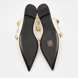 Pre Owned Valentino White Leather Roman Stud Flat Mules Size 40