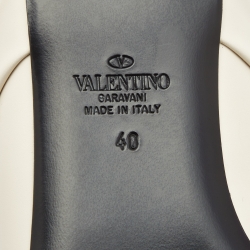 Pre Owned Valentino White Leather Roman Stud Flat Mules Size 40