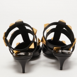 Pre Owned Valentino Black Leather Roman Stud Ankle Cuff Pointed Toe Pumps Size 38