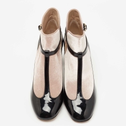 Pre Owned Valentino Black/Beige Velvet and Patent Leather Ankle Boots Size 38