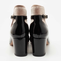 Pre Owned Valentino Black/Beige Velvet and Patent Leather Ankle Boots Size 38