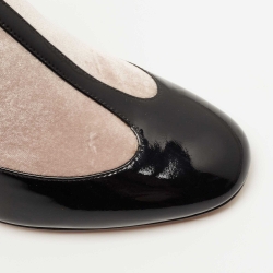 Pre Owned Valentino Black/Beige Velvet and Patent Leather Ankle Boots Size 38