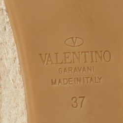 Pre Owned Valentino Brown Leather Rockstud Wedge Ankle Strap Sandals Size 37