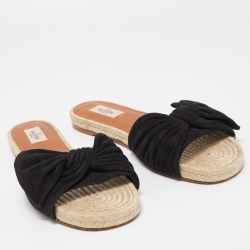 Pre Owned Valentino Black Suede Bow Espadrille Flat Slides Size 41