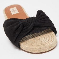 Pre Owned Valentino Black Suede Bow Espadrille Flat Slides Size 41