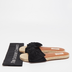 Pre Owned Valentino Black Suede Bow Espadrille Flat Slides Size 41