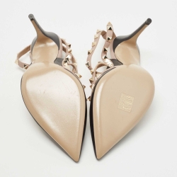 Pre Owned Valentino Black/Dusty Pink Leather Rockstud Ankle Strap Pumps Size 39