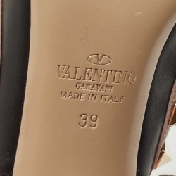 Pre Owned Valentino Black/Dusty Pink Leather Rockstud Ankle Strap Pumps Size 39