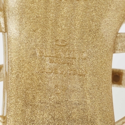 Pre Owned Valentino Gold Rubber Rockstud Slide Flats Size 37