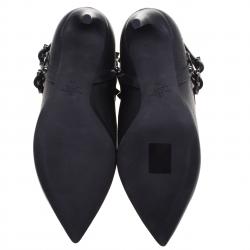 Pre Owned Valentino Black Leather Rolling Rockstud Ankle Boots Size 39