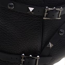 Pre Owned Valentino Black Leather Rolling Rockstud Ankle Boots Size 39