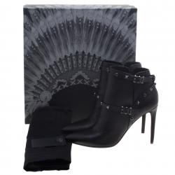 Pre Owned Valentino Black Leather Rolling Rockstud Ankle Boots Size 39