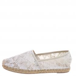 Pre Owned Valentino White Lace Espadrille Flats Size 40
