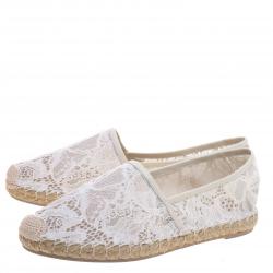 Pre Owned Valentino White Lace Espadrille Flats Size 40
