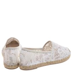 Pre Owned Valentino White Lace Espadrille Flats Size 40