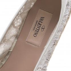 Pre Owned Valentino White Lace Espadrille Flats Size 40