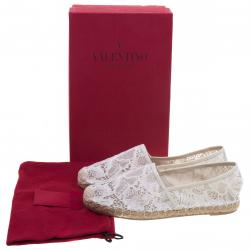 Pre Owned Valentino White Lace Espadrille Flats Size 40