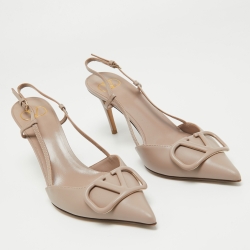 Pre Owned Valentino Dusty Pink Leather VLogo Slingback Pumps Size 40