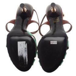 مملوكة مسبقًا Valentino Turquoise and Brown Leather Ankle Strap Sandals Size 37.5