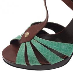 مملوكة مسبقًا Valentino Turquoise and Brown Leather Ankle Strap Sandals Size 37.5