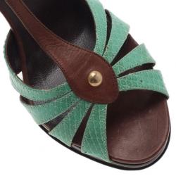 مملوكة مسبقًا Valentino Turquoise and Brown Leather Ankle Strap Sandals Size 37.5