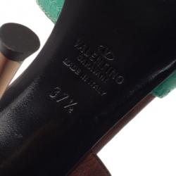 مملوكة مسبقًا Valentino Turquoise and Brown Leather Ankle Strap Sandals Size 37.5