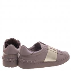 Pre Owned Valentino Blush Pink And Gold Band Leather Open Low Top Sneakers Size 40