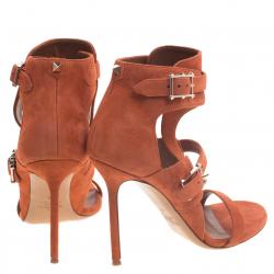 Pre Owned Valentino Orange Suede Buckle Detail Ankle Wrap Sandals Size 38