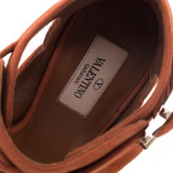 Pre Owned Valentino Orange Suede Buckle Detail Ankle Wrap Sandals Size 38