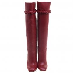 Pre Owned Valentino Red Leather Braided Over the Knee Boots Size 38.5