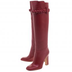 Pre Owned Valentino Red Leather Braided Over the Knee Boots Size 38.5
